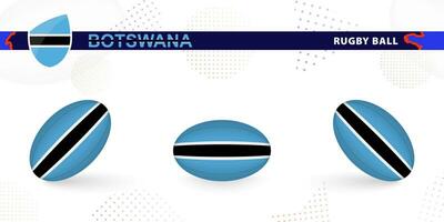 Rugby ball set with the flag of Botswana in various angles on abstract background. vector