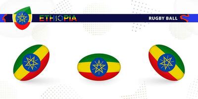 rugby pelota conjunto con el bandera de Etiopía en varios anglos en resumen antecedentes. vector