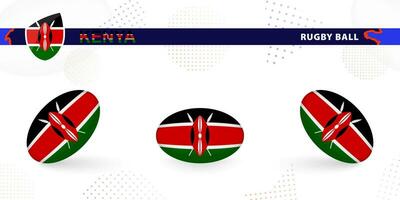 Rugby ball set with the flag of Kenya in various angles on abstract background. vector