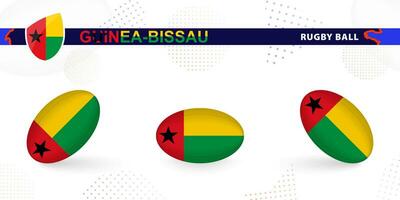 Rugby ball set with the flag of Guinea-Bissau in various angles on abstract background. vector