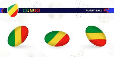 Rugby ball set with the flag of Congo in various angles on abstract background. vector