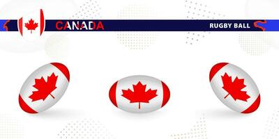 Rugby ball set with the flag of Canada in various angles on abstract background. vector