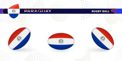 Rugby ball set with the flag of Paraguay in various angles on abstract background. vector