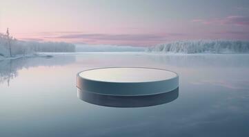 a mirror like object lying over a frozen lake generative AI photo