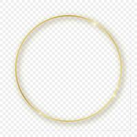 Gold glowing circle frame with shadow isolated on background. Shiny frame with glowing effects. Vector illustration.