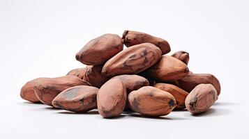 Ethereal Close-up of Cocoa Beans Against Crisp White Background with Left Copyspace AI Generative photo