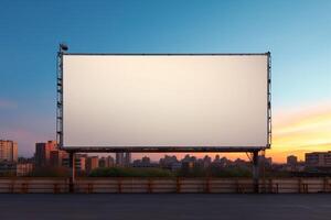 Vibrant sunset forming a fiery backdrop for a blank billboard frame, perfect for bold advertising photo
