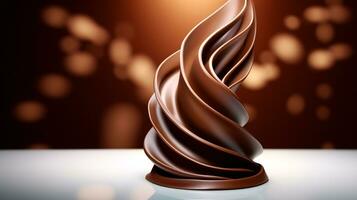 Graceful Spiral of Chocolate Unfolding Against Well-lit Minimalist Backdrop AI Generative photo