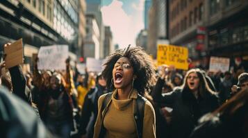 esencia de social activismo con sin recortar manifestantes de marcha para negro vive importar y lgbtq derechos ai generativo foto