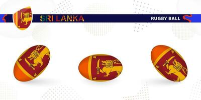 Rugby ball set with the flag of Sri Lanka in various angles on abstract background. vector