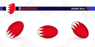 Rugby ball set with the flag of Bahrain in various angles on abstract background. vector