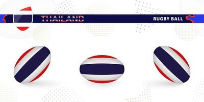 Rugby ball set with the flag of Thailand in various angles on abstract background. vector