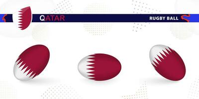 Rugby ball set with the flag of Qatar in various angles on abstract background. vector