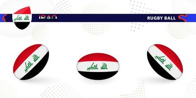 Rugby ball set with the flag of Iraq in various angles on abstract background. vector