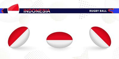 Rugby ball set with the flag of Indonesia in various angles on abstract background. vector