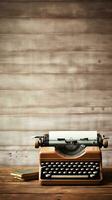 Vintage typewriter on rustic wooden background AI Generative photo