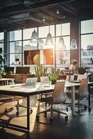 New Age Professional Settings Captured in Soft Lighting Featuring Trend-Aligned Workspace AI Generative photo