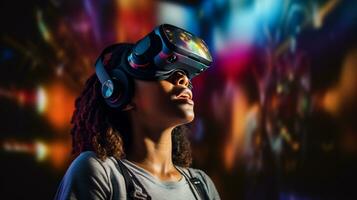 Immersion into the virtual and augmented realities highlighting the marvel of technology and fusion of reality with the digital realm AI Generative photo