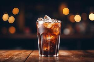 Refreshing Cold Brew Coffee in Clear Glass on a Vintage Wooden Table with Copy Space photo