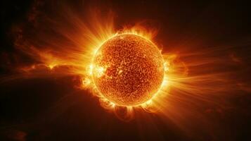 Hyper-realistic image of the sun's surface showcasing the raw power of erupting solar flares AI Generative photo