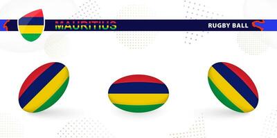 Rugby ball set with the flag of Mauritius in various angles on abstract background. vector