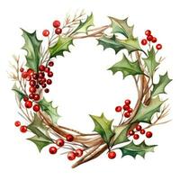 Watercolor Christmas wreath photo