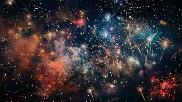 Fireworks lightting in night sky photo