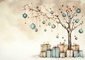 Watercolor Christmas gift background photo