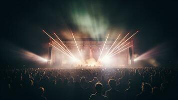 Fireworks lights during concert festival in a nighttime, in crowd photo