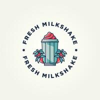 minimalist strawberry fruits milkshake icon logo template vector illustration design. simple modern cafes, ice cream parlors, dessert shops logo concept