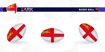 Rugby ball set with the flag of Sark in various angles on abstract background. vector