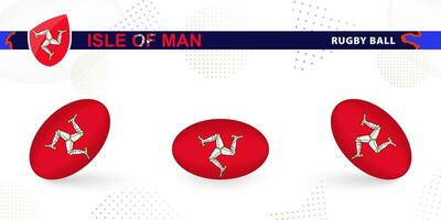 Rugby ball set with the flag of Isle of Man in various angles on abstract background. vector