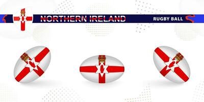 Rugby ball set with the flag of Northern Ireland in various angles on abstract background. vector