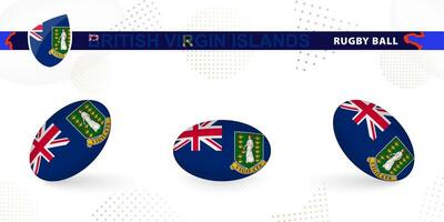 Rugby ball set with the flag of British Virgin Islands in various angles on abstract background. vector