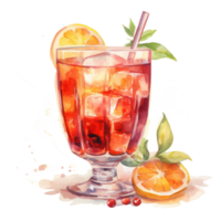 Watercolor mulled wine from a bottle with cinnamon, vanilla and apple png