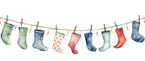 Watercolor Christmas garland isolated png