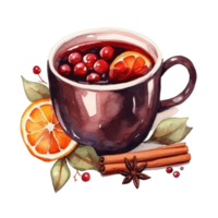 Watercolor mulled wine from a bottle with cinnamon, vanilla and apple png