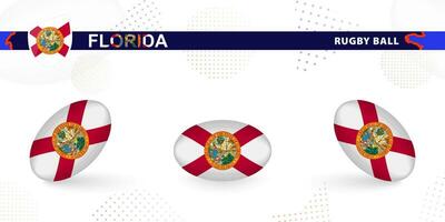 Rugby ball set with the flag of Florida in various angles on abstract background. vector