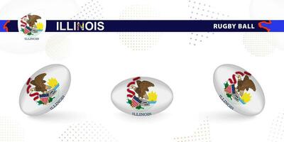 Rugby ball set with the flag of Illinois in various angles on abstract background. vector