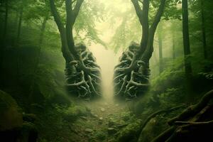 Forest trees in shape of Lungs Pair, Climate Change Concept art, Gnerative AI photo