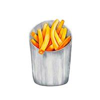 French fries. Food watercolor illustration vector