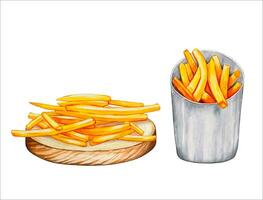 French fries. Food watercolor illustration vector