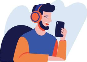 Hand Drawn Office worker with headphones in concept Support Center in flat style vector