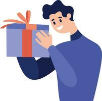 Hand Drawn man with gift in the concept of gift giving in flat style vector