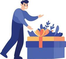 Hand Drawn man with gift in the concept of gift giving in flat style vector