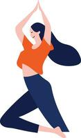 mano dibujado hembra personaje haciendo yoga o meditando en plano estilo vector