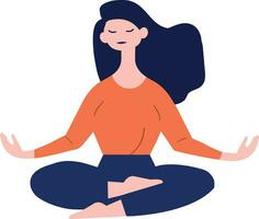Hand Drawn female character doing yoga or meditating in flat style vector