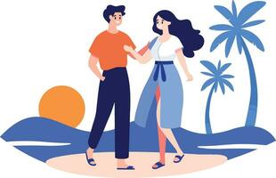 Hand Drawn Tourists relaxing by the sea on vacation in flat style vector