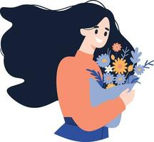 Hand Drawn Woman with flowers in the concept of Woman Day in flat style vector