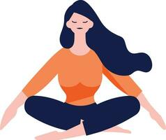 Hand Drawn female character doing yoga or meditating in flat style vector